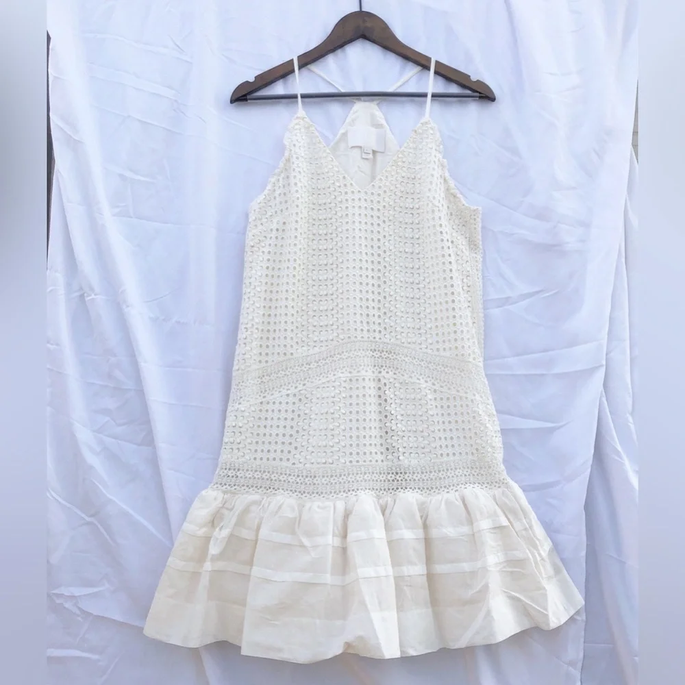 J. CREW COLLECTION | RUFFLE-HEM SPAGHETTI STRAP EYELET DRESS SIZE 8